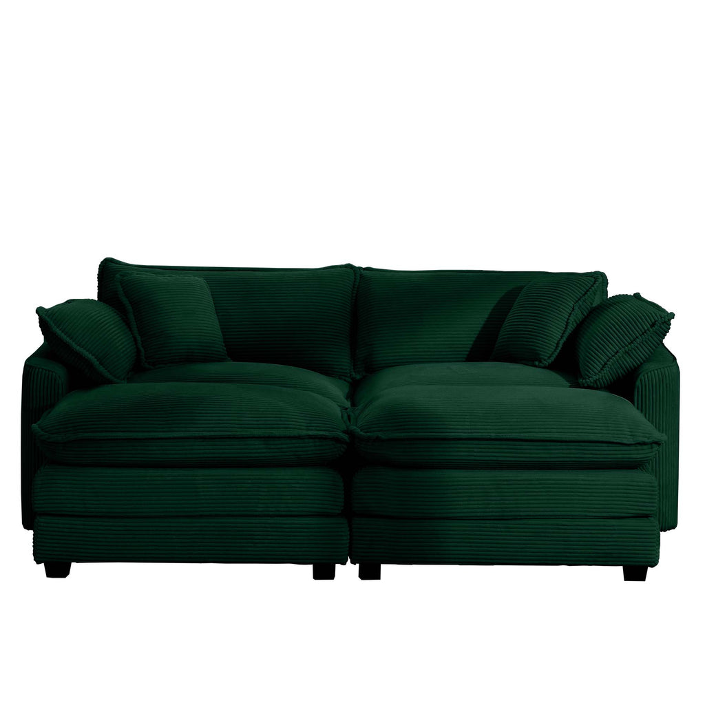 Corduroy Two-Seater Sofa with Ottoman