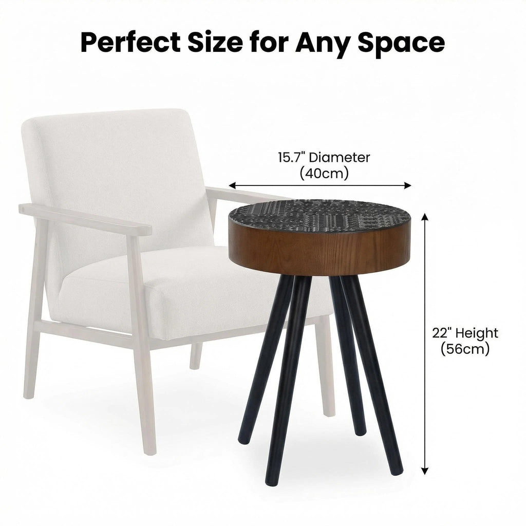 15.7" Round Small Drink Table with Solid Wood Legs