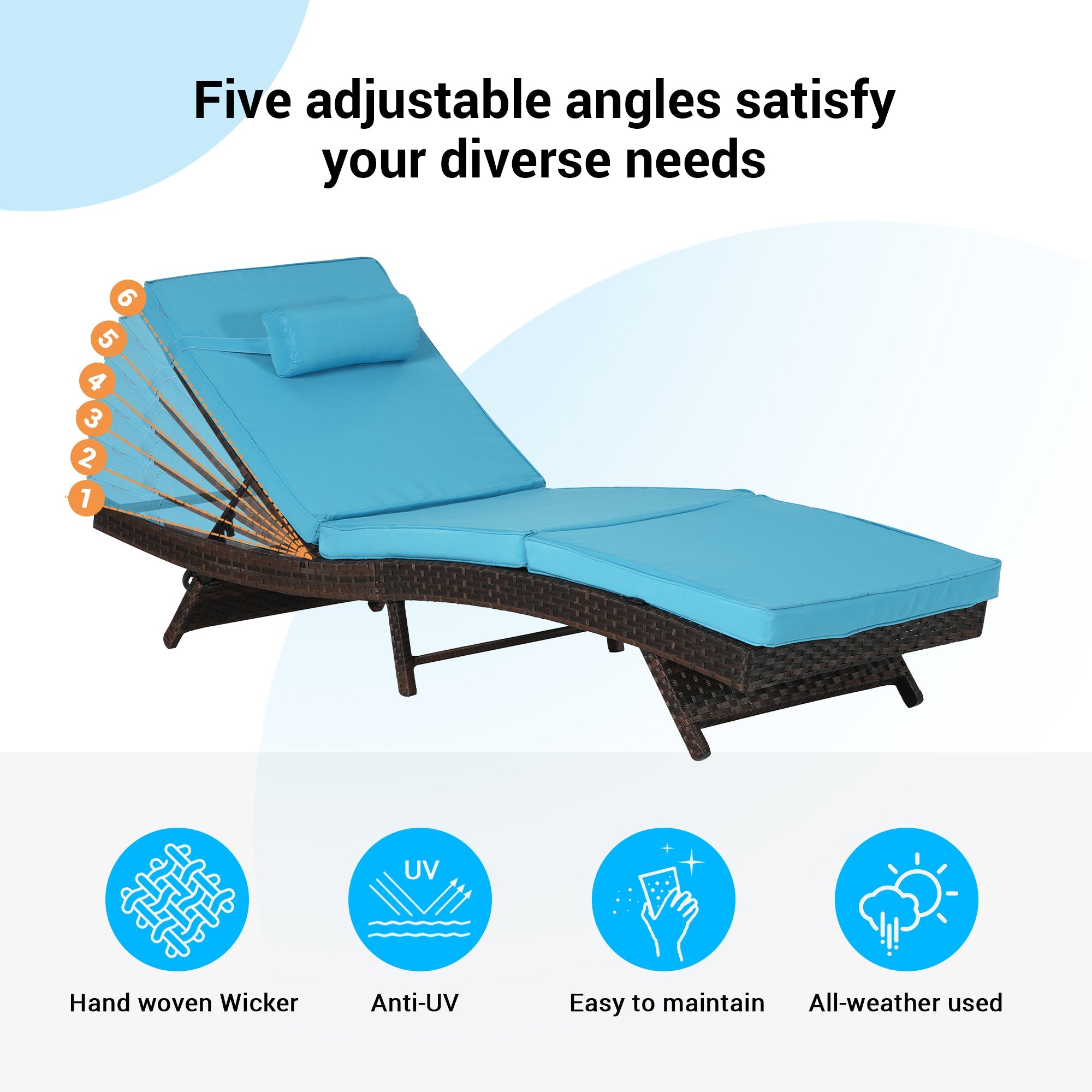 Outdoor Wicker Long Reclining Chair Set of 2