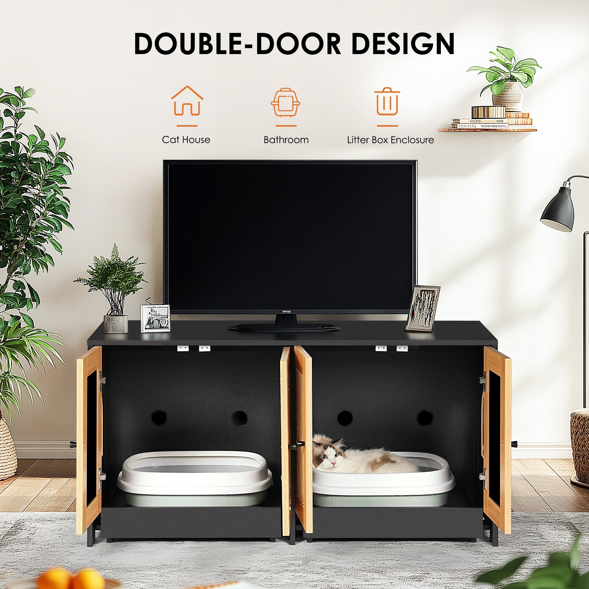 Double Litter Box Enclosure for Two Cats