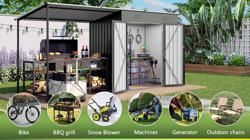 12x4ft Metal Lean to Shed with Open-Sided Pergola