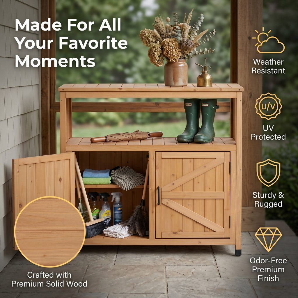 Wooden Patio Bar Table Set with Storage