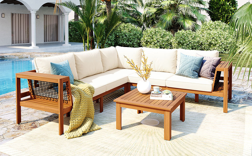 GO 4 Pieces Outdoor Acacia Wood Sofa Set