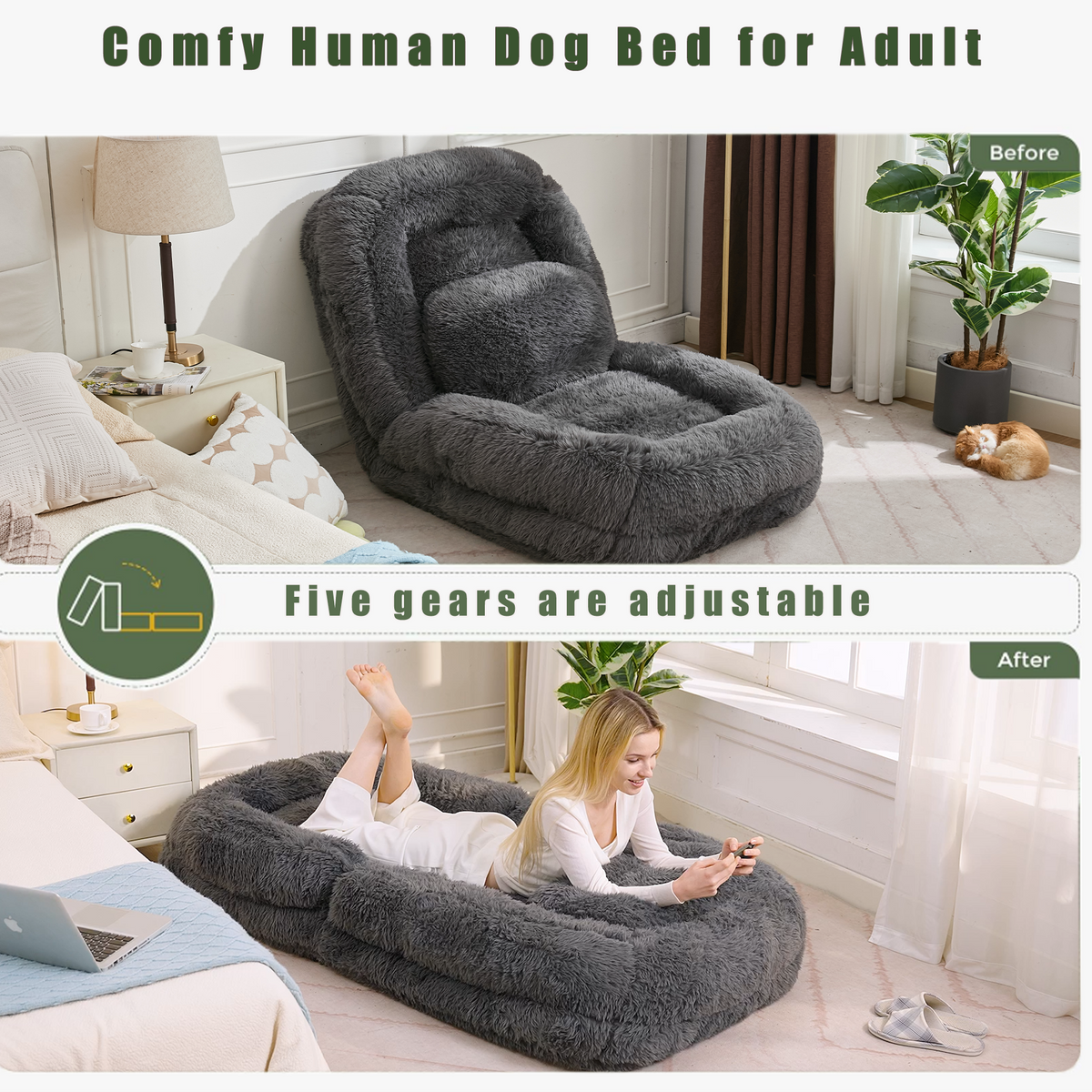 Human Dog Bed - 5-Position Adjustable Lazy Sofa