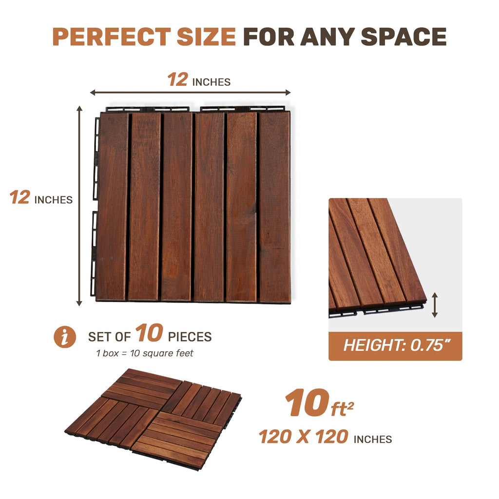 10 PCS Interlocking Deck Tiles Striped Pattern