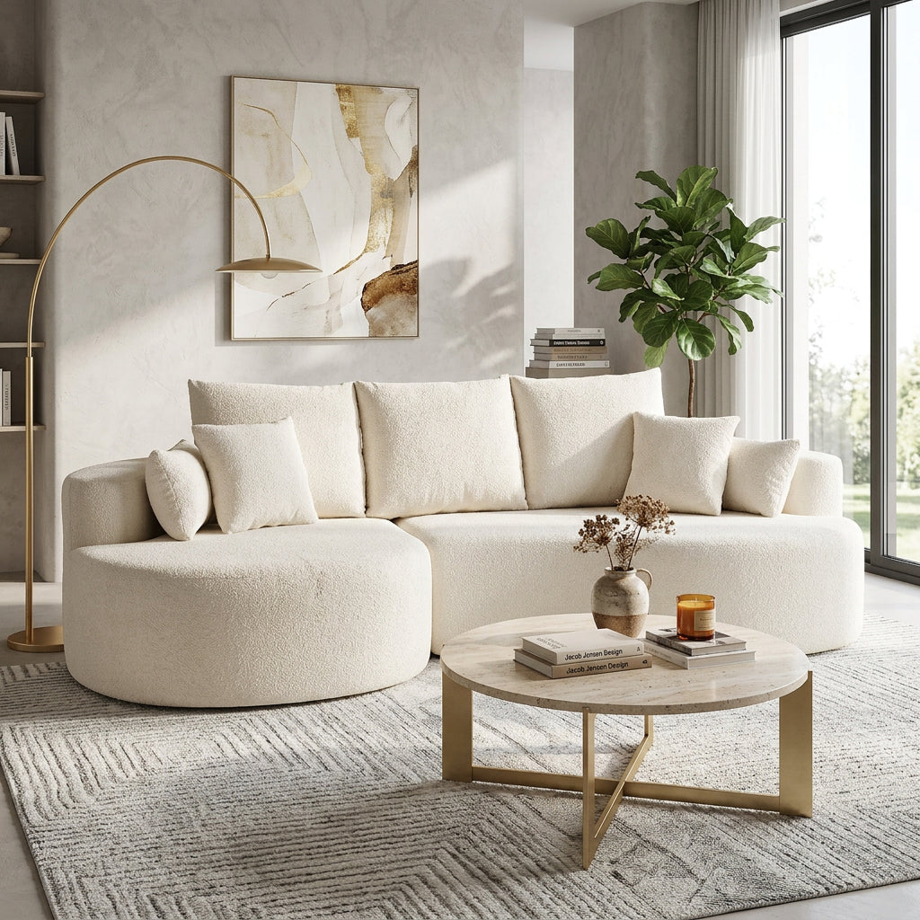 106 in. 2-Piece Fabric Cloud Curved Sectional Sofa - Snow