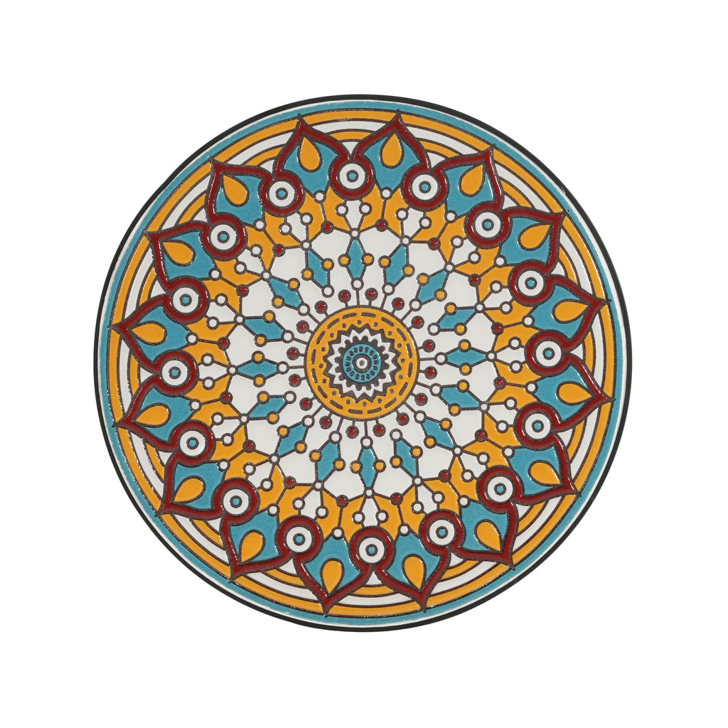 Round Ceramic Outdoor Side Table, Colorful + Black