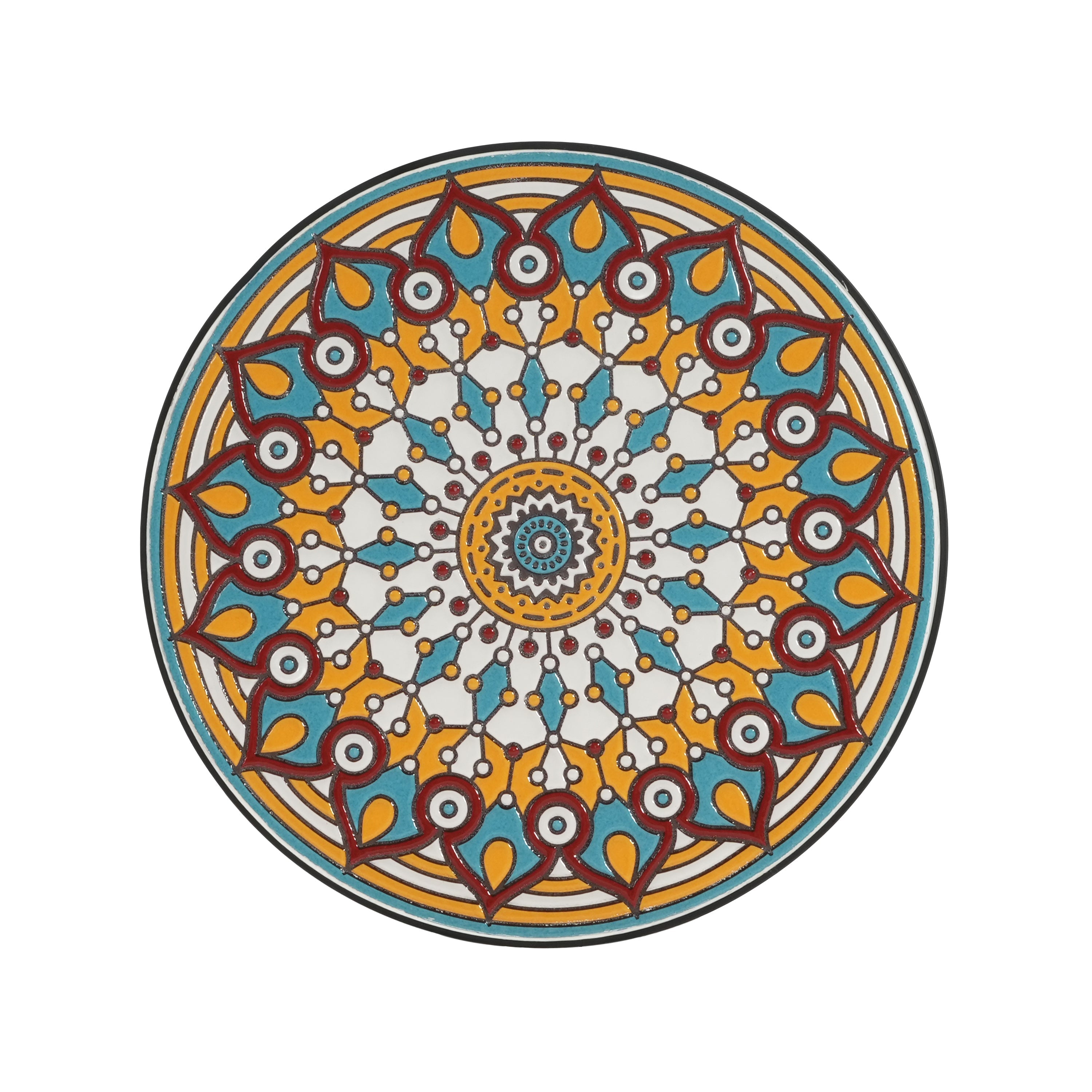 Round Ceramic Outdoor Side Table, Colorful + Black