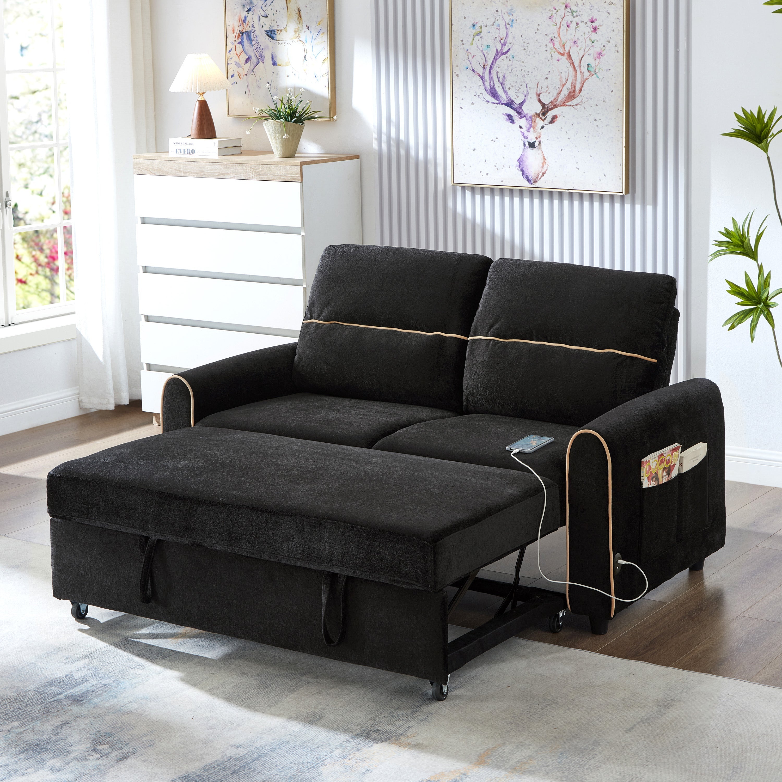Chenille Pull Out Sofa Bed