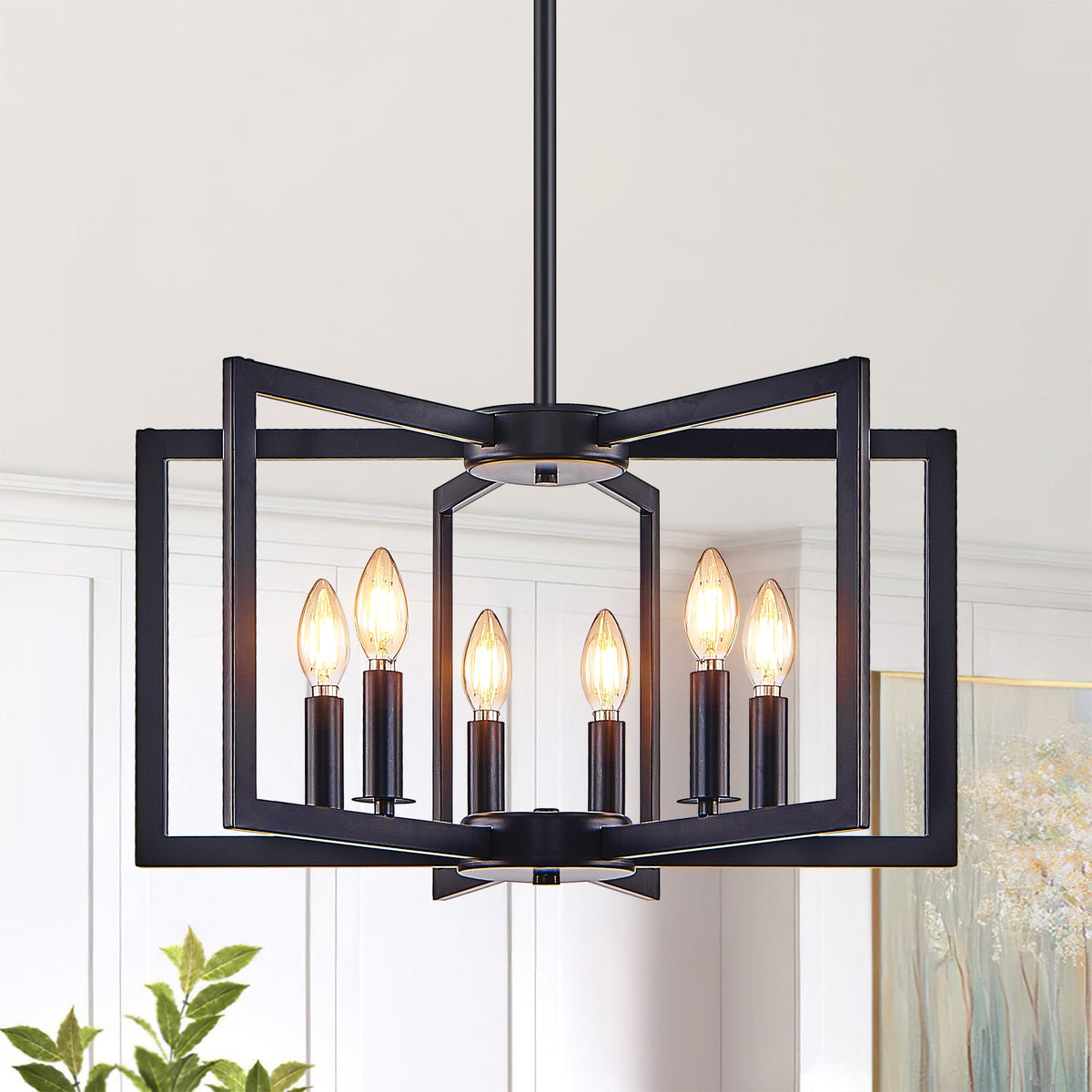 22" Modern Black Geometric Chandelier