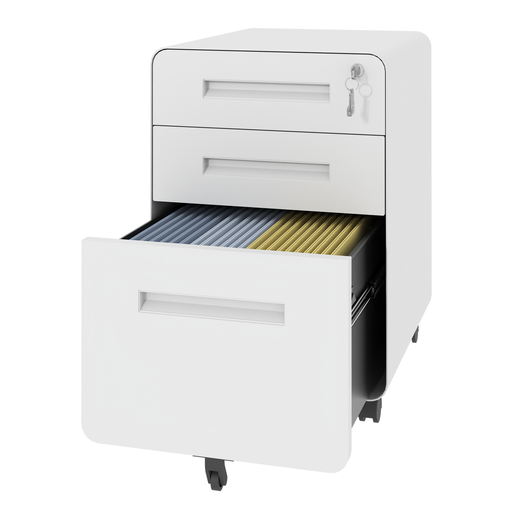 3-Drawer Wide Mobile File Cabinet with Lock