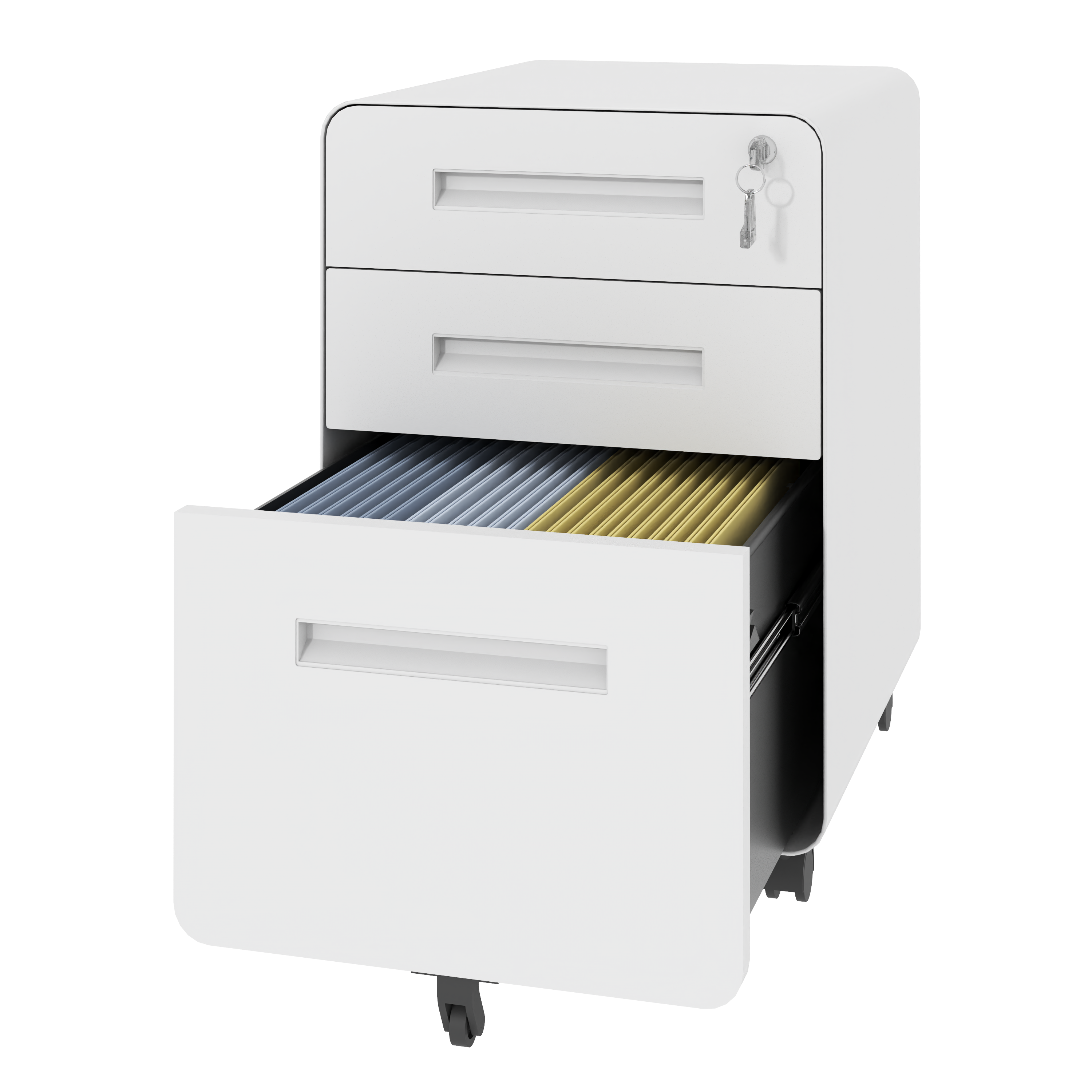 3-Drawer Wide Mobile File Cabinet with Lock