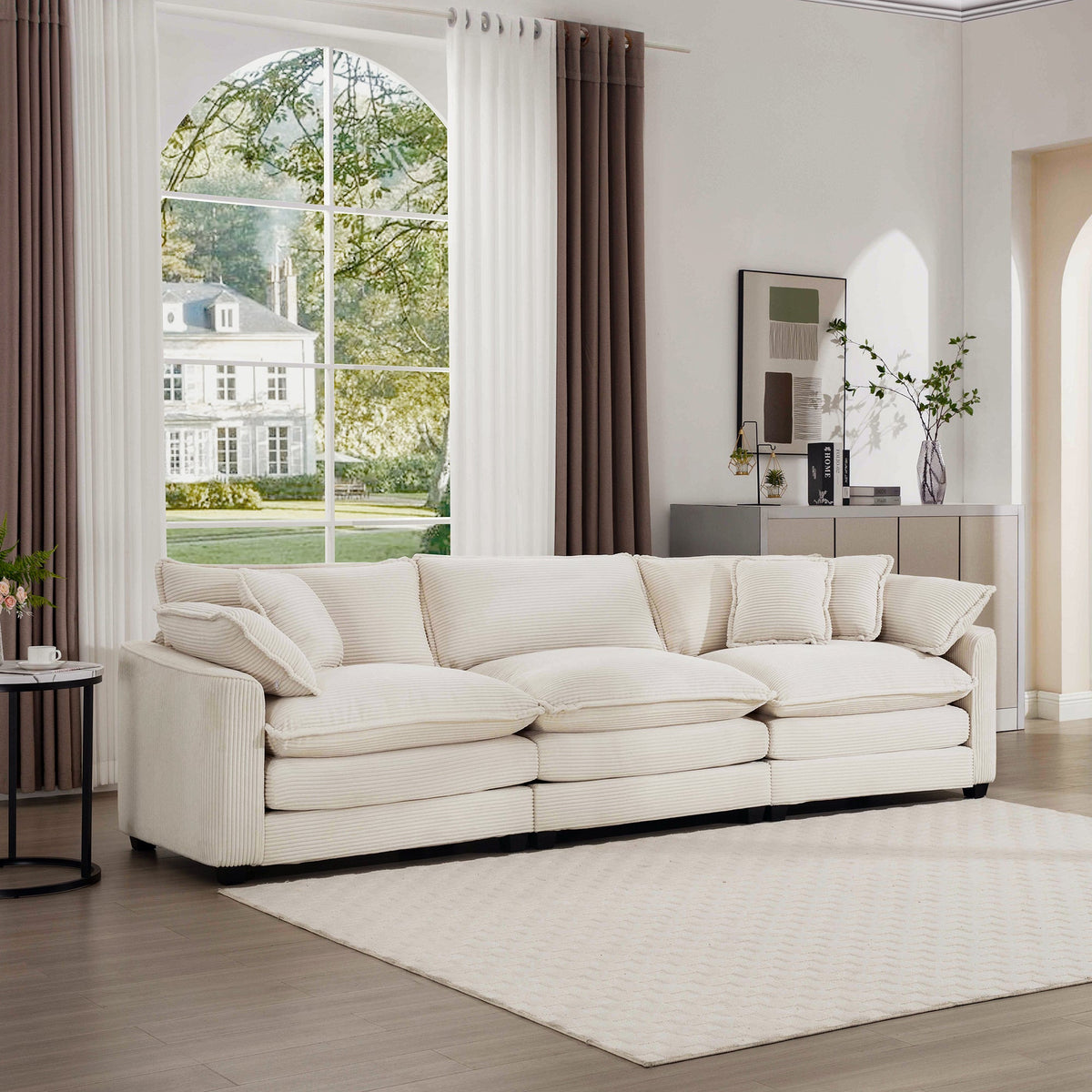 Mid-Century Modern 3-Seater Sectional Sofa with Pillows