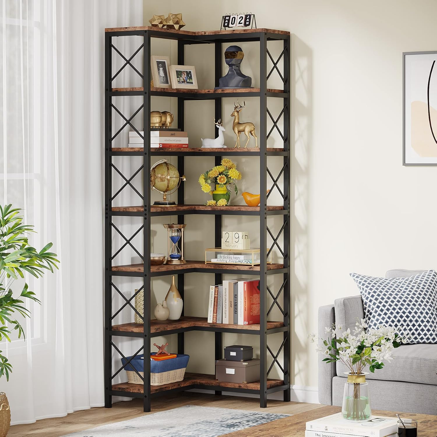 79.53" Tall 7-Tier Large Corner Bookshelf