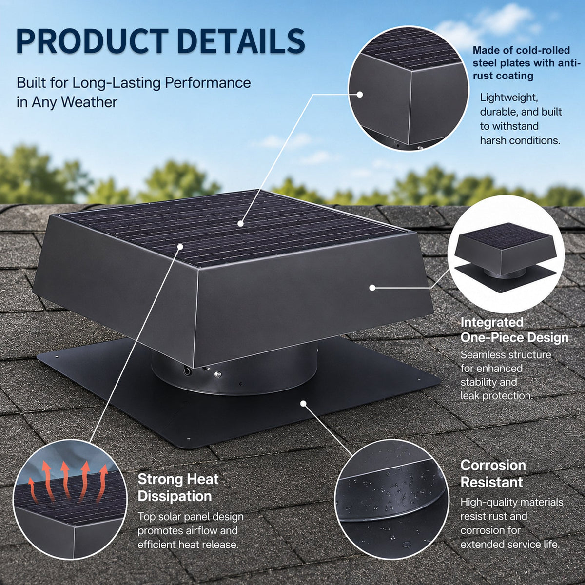 12" Flush Mount Trapezoid Solar Attic Vent