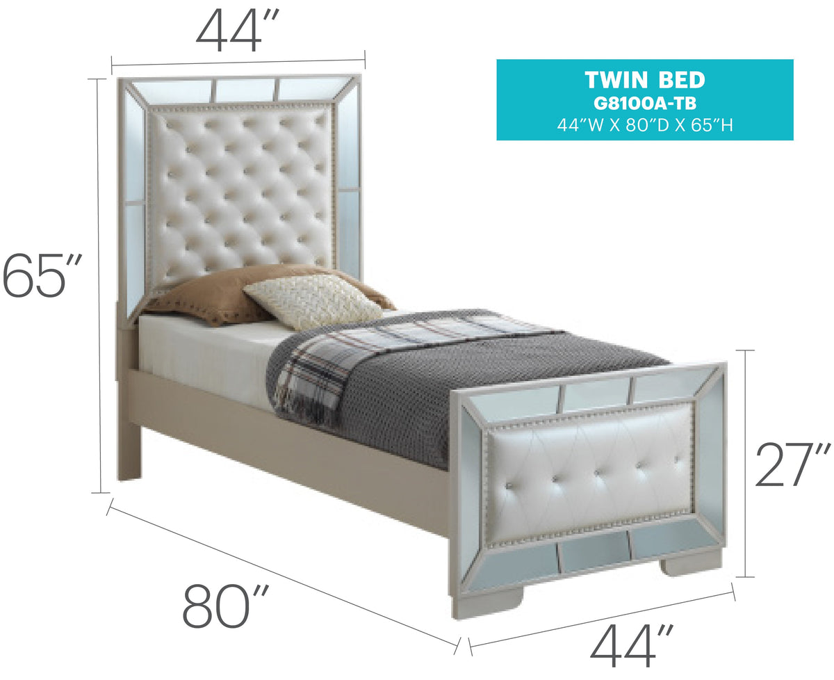 Elegant Contemporary Twin Bed in Pearl Finish