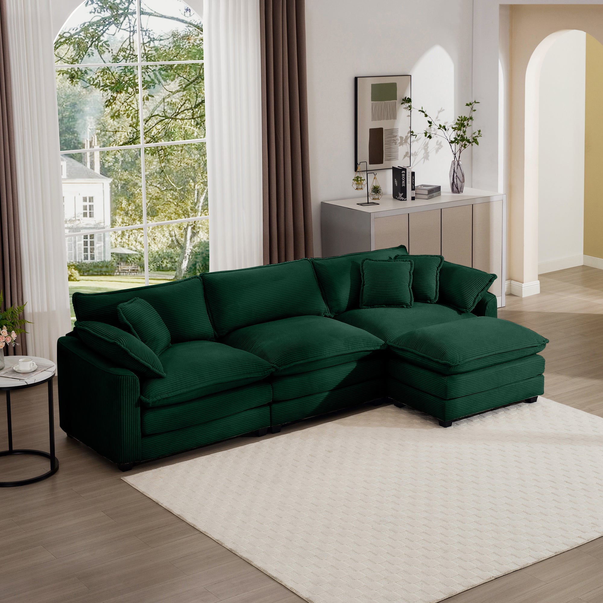 Corduroy 3-Seater Sofa with Ottoman