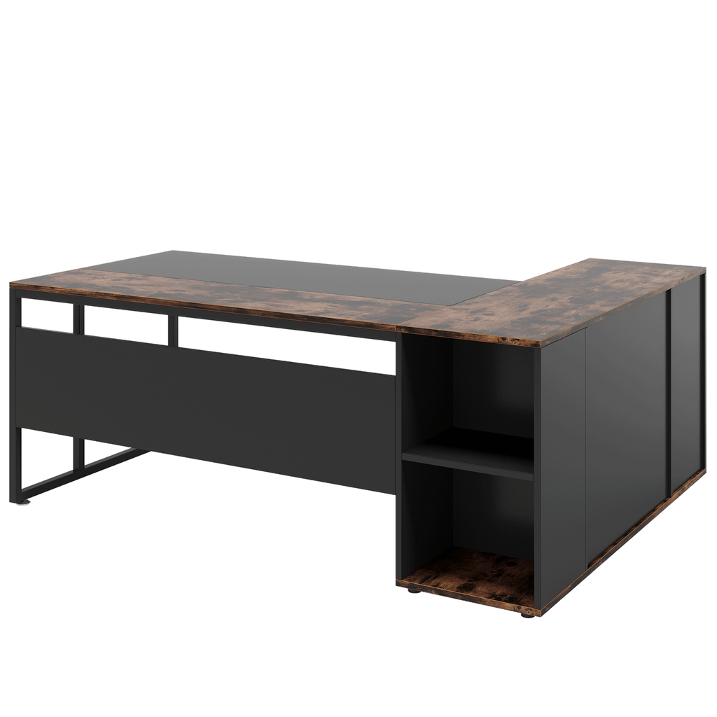 71" L-Shaped Executive Desk with Storage Cabinet & Shelves