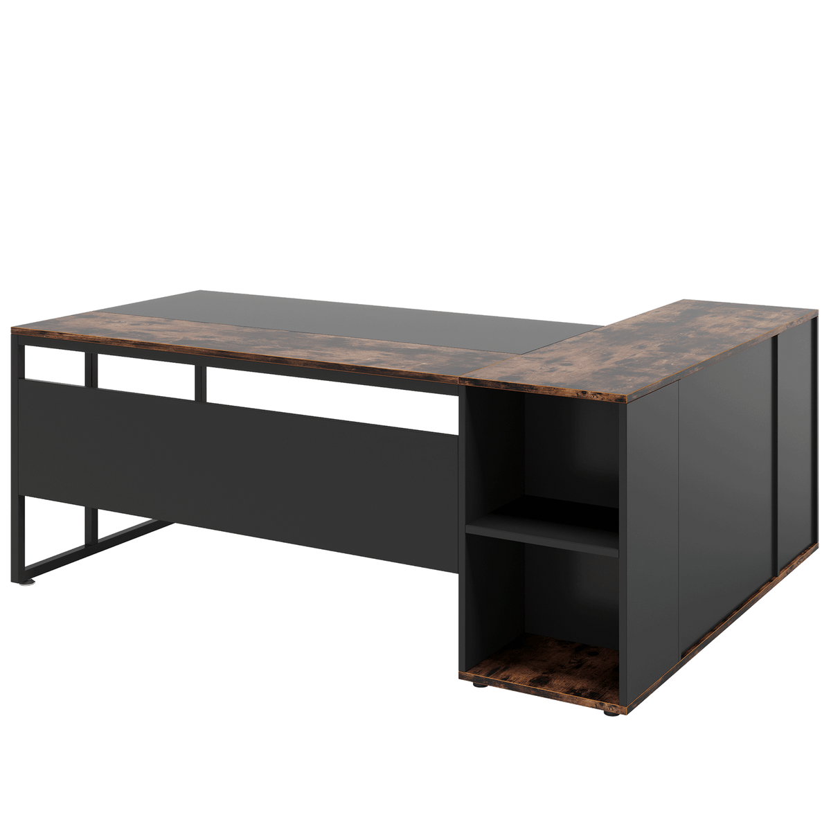 71" L-Shaped Executive Desk with Storage Cabinet & Shelves