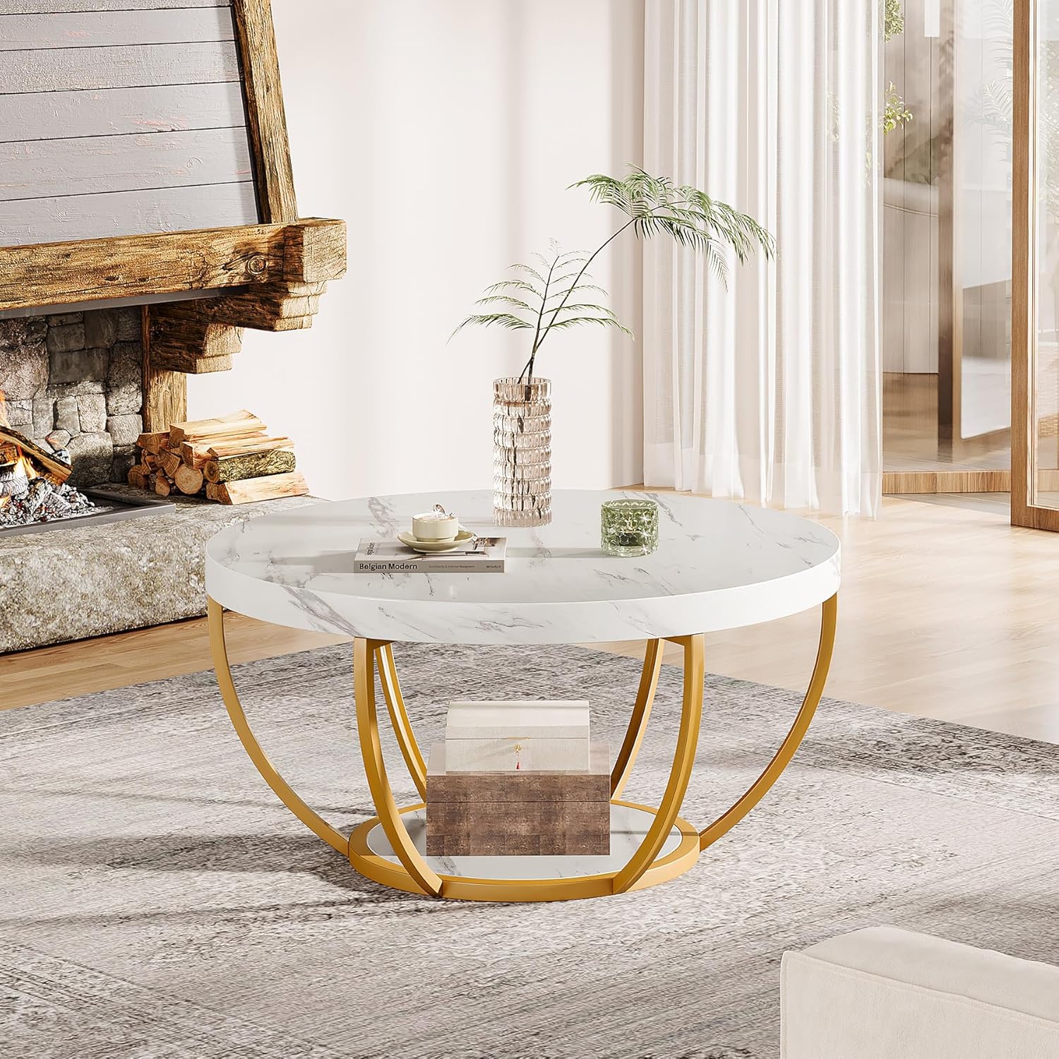 Modern Round Coffee Table - 31.7" 2 Tier Design