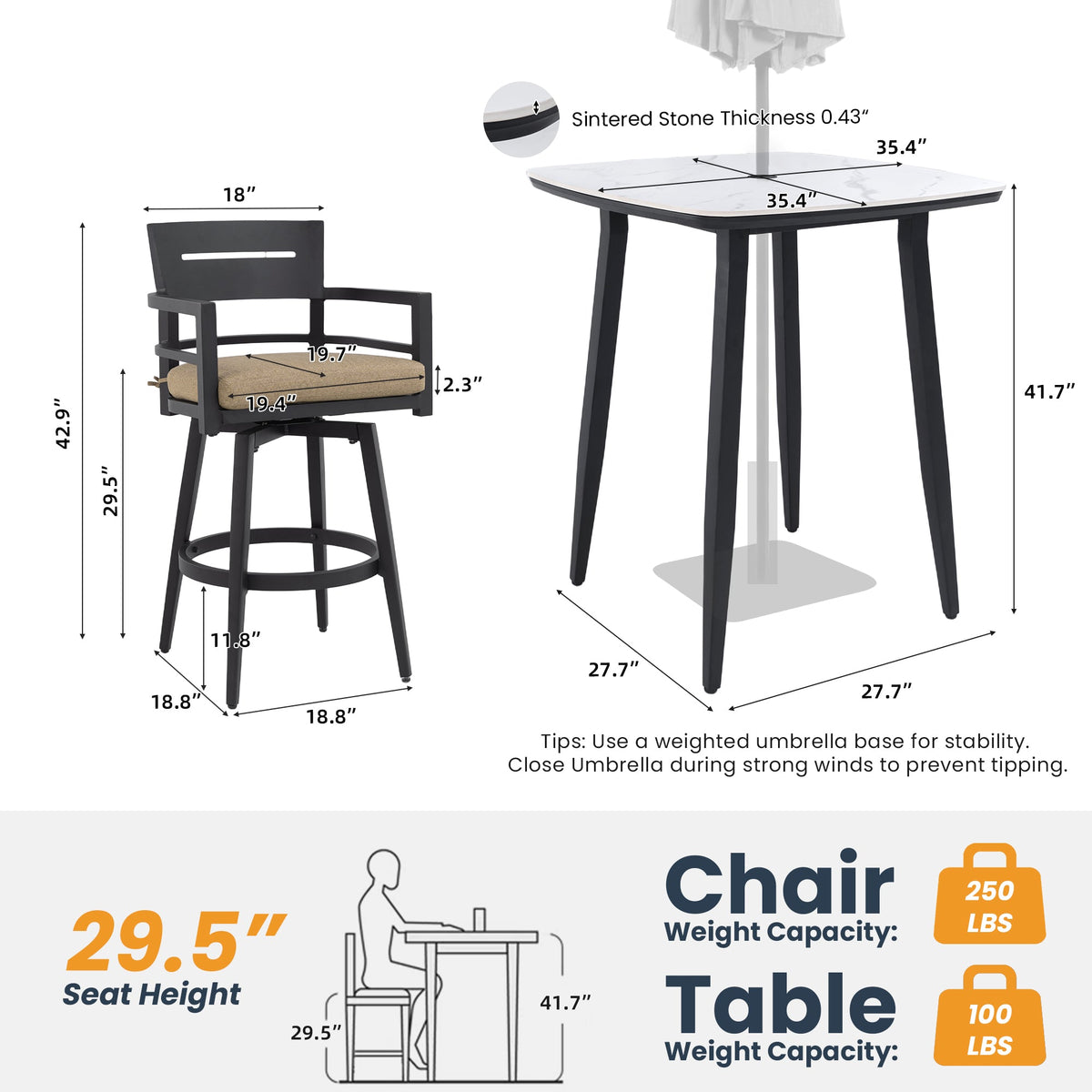 Modern 5PC Outdoor Patio Bar Set