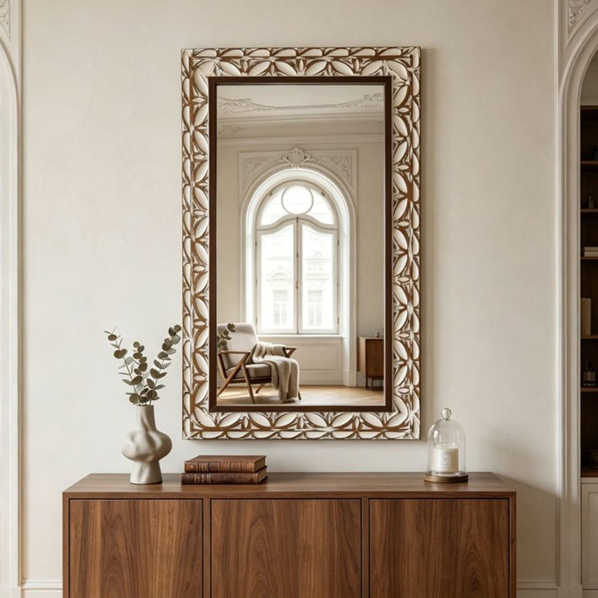 29.13"×47.24" Rectangular Carved Leaf Wall Mirror