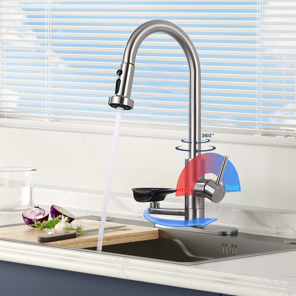3-in-1 Kitchen Faucet with Press-Type Glass Rinser