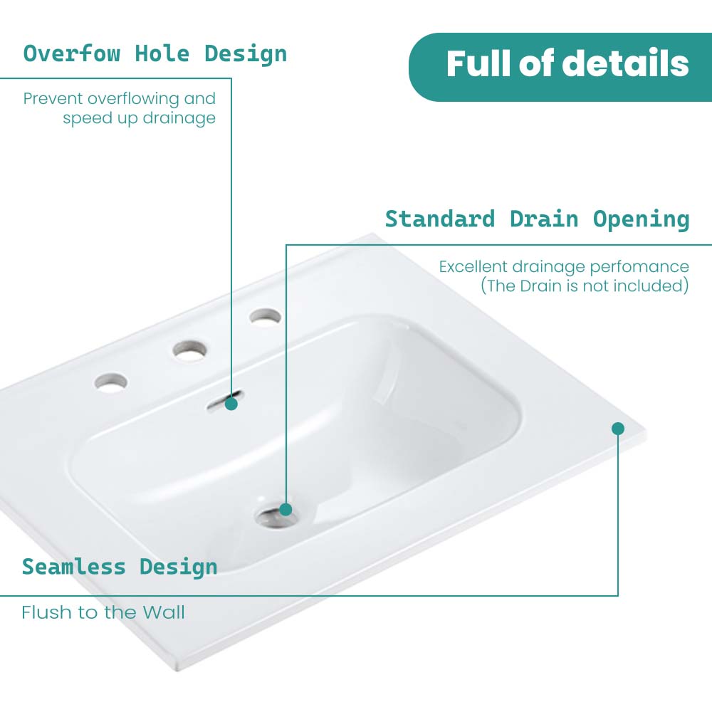 Glossy White Ceramic Integrated Bathroom Sink