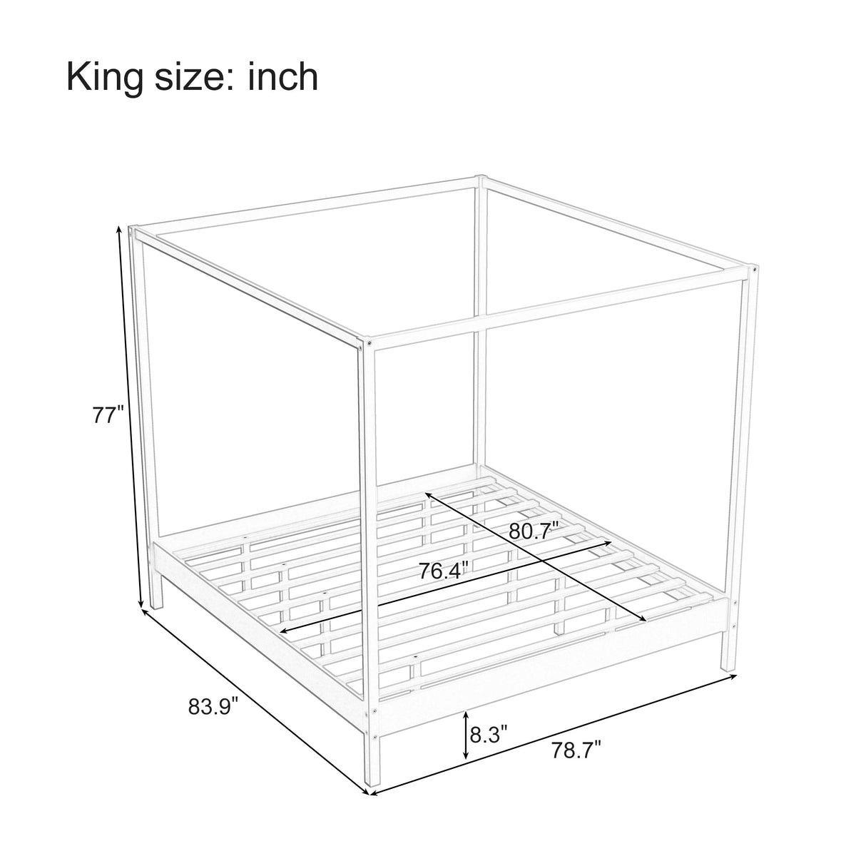 Solid Wood King Size Canopy Bed Frame
