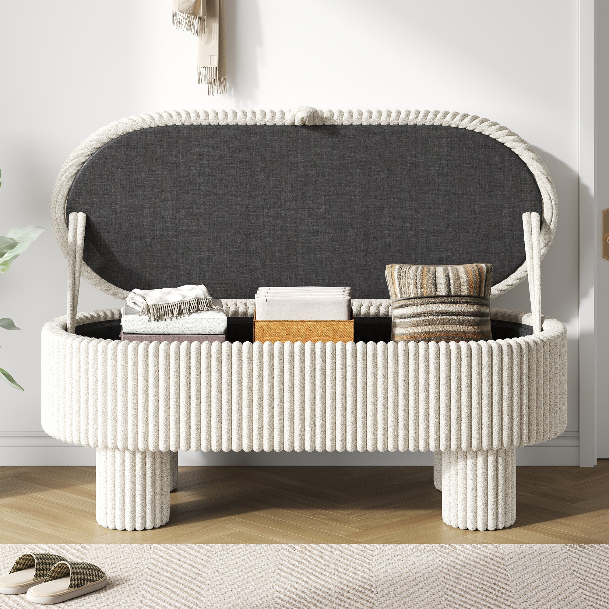 Modern Corduroy Storage Ottoman