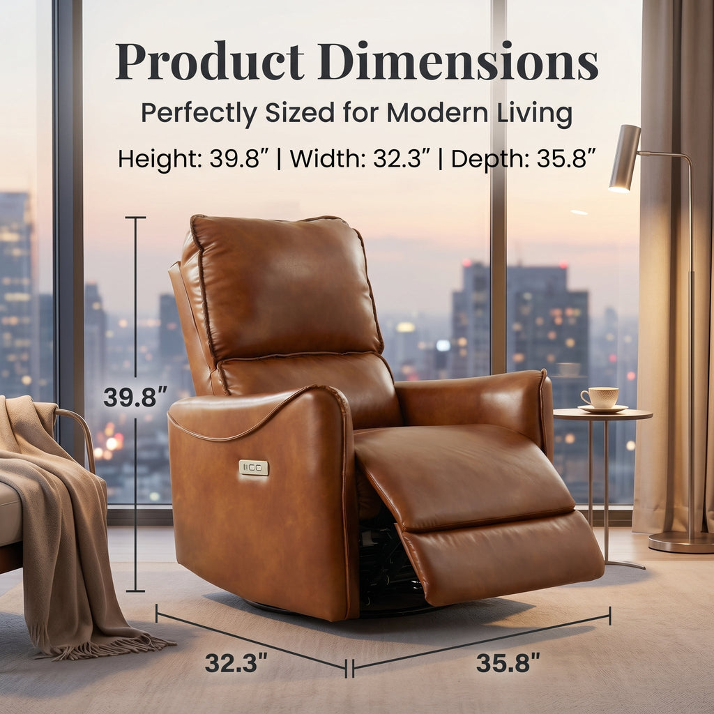 Brown Color Air Leather Electric Recliner Chair with Rocker and Swivel