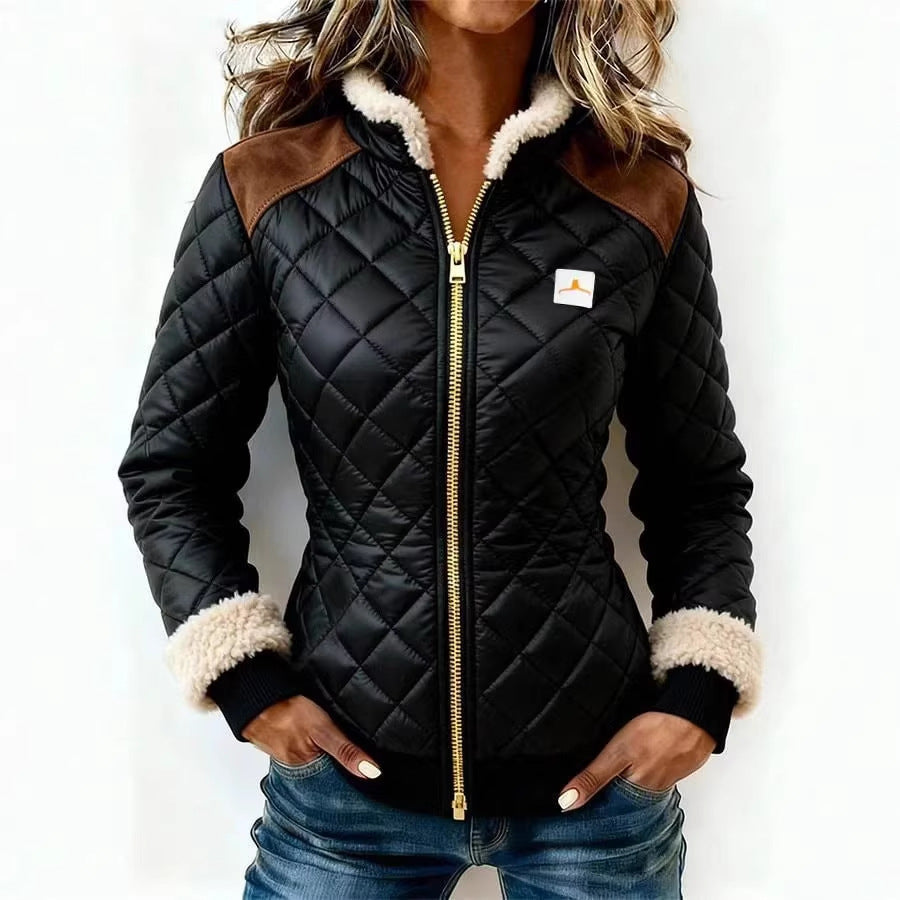 Womens Quilted Jacket With Fur And Zipper Coat