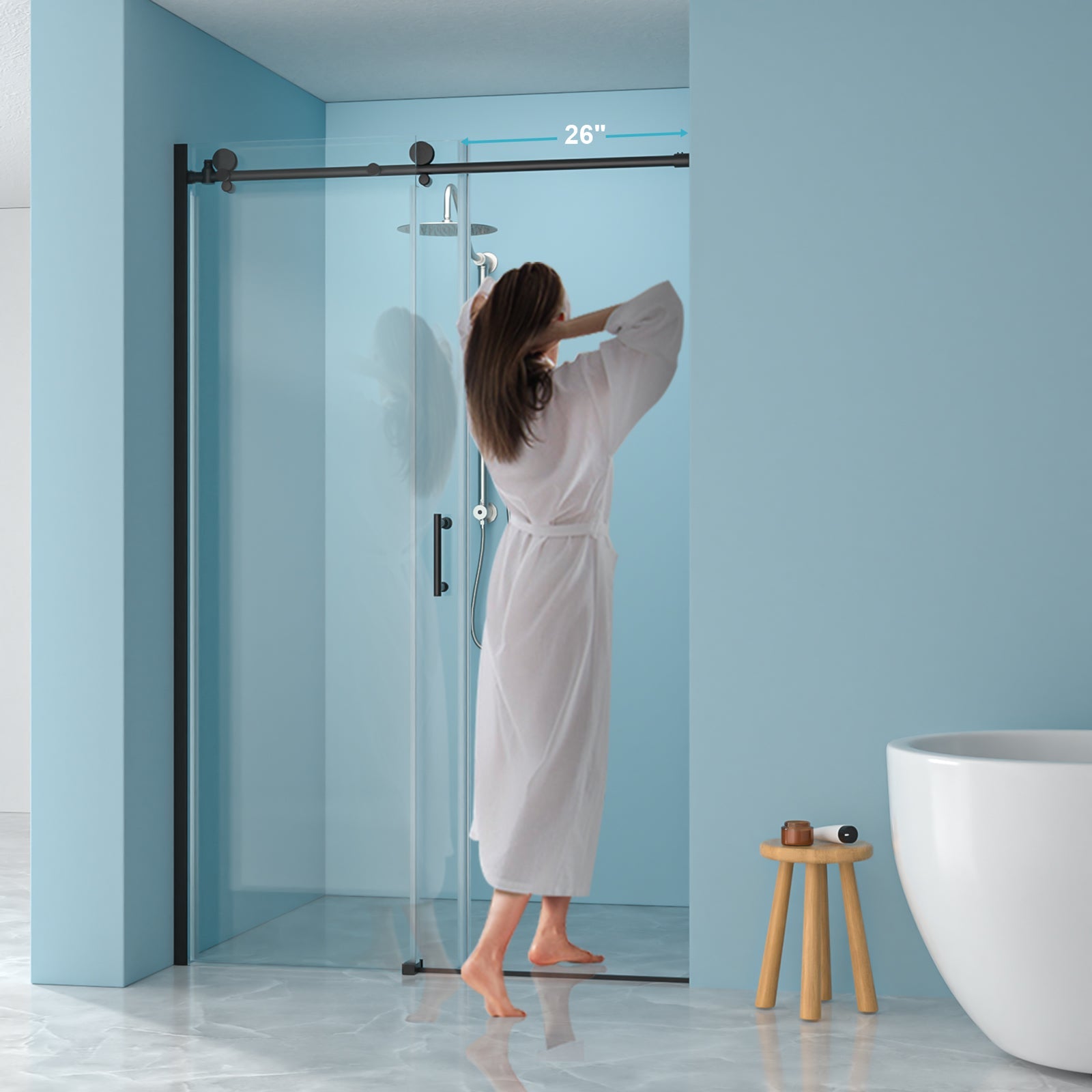 Shower Door 48" W x 76" H Single Sliding Bypass Shower Enclosure