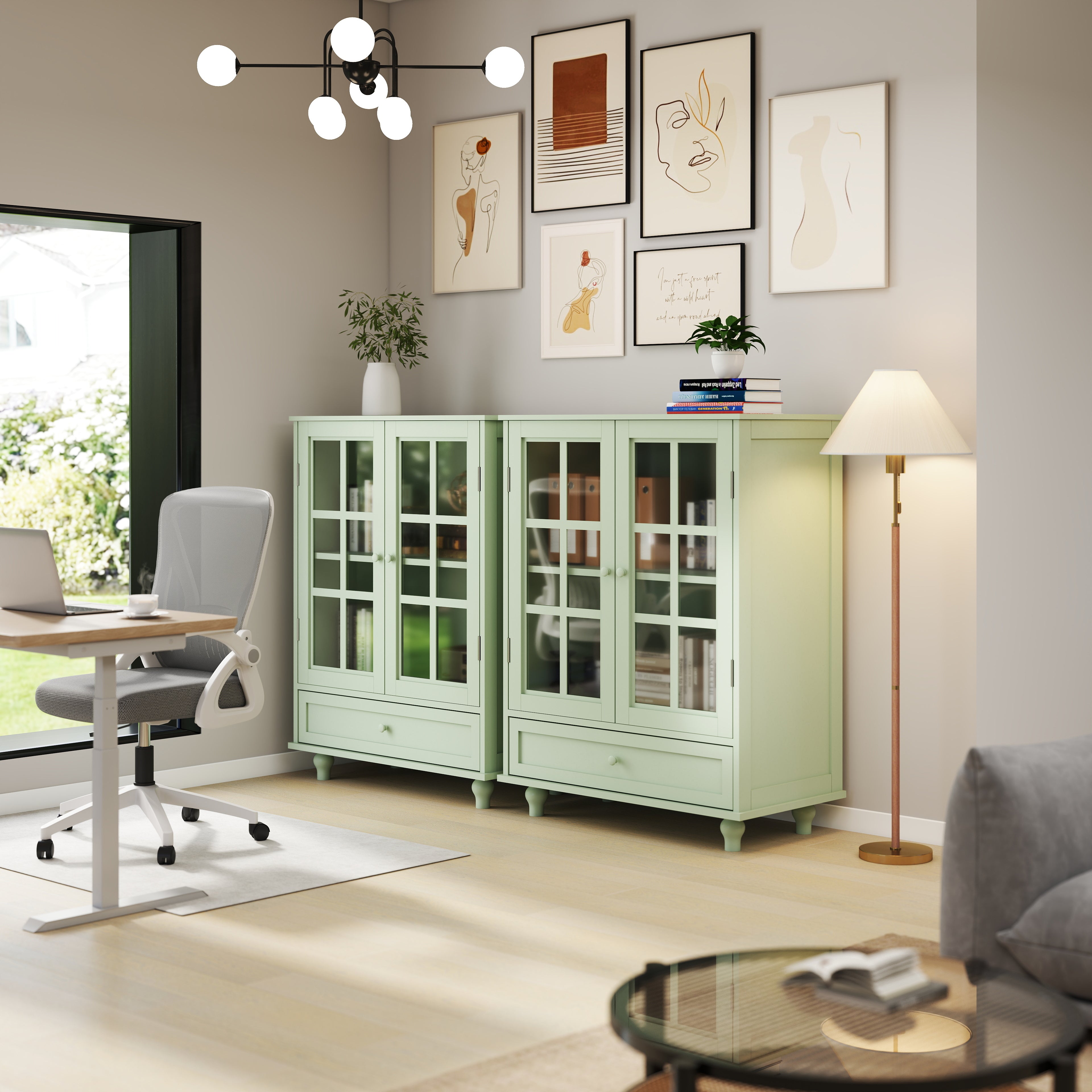 Minimalism Buffet Cabinet with Double Glass Doors