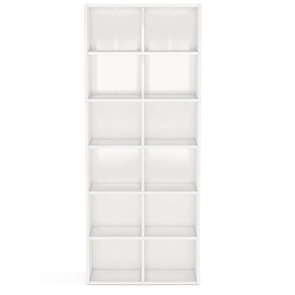 71.65" White Narrow 12-Cube Modern Bookcase