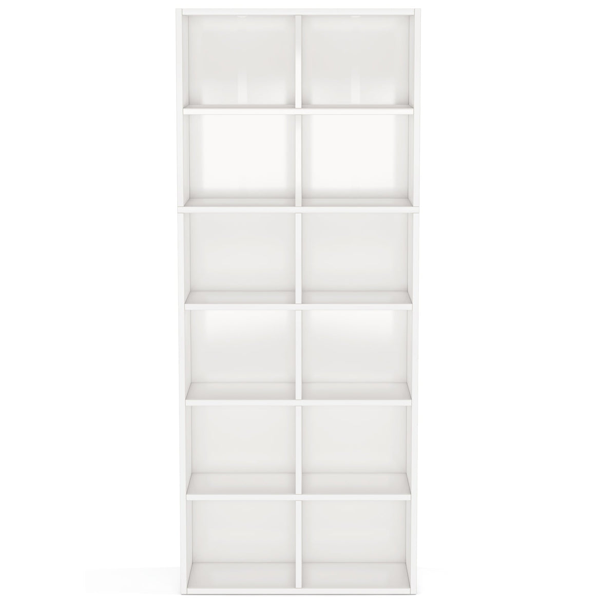 71.65" White Narrow 12-Cube Modern Bookcase