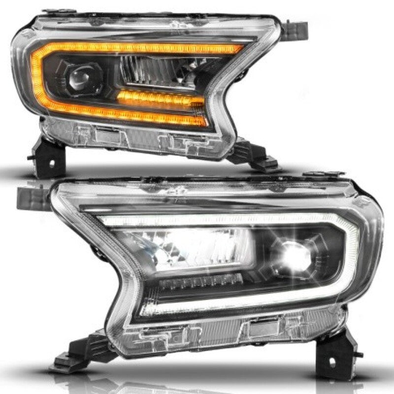 ANZO 19-23 Ford Ranger (Factory Halogen Model) Full LED Proj Headlights Init/DRL/SeqSig Black - Pair 111632A