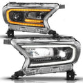 ANZO 19-23 Ford Ranger (Factory Halogen Model) Full LED Proj Headlights Init/DRL/SeqSig Black - Pair 111632A