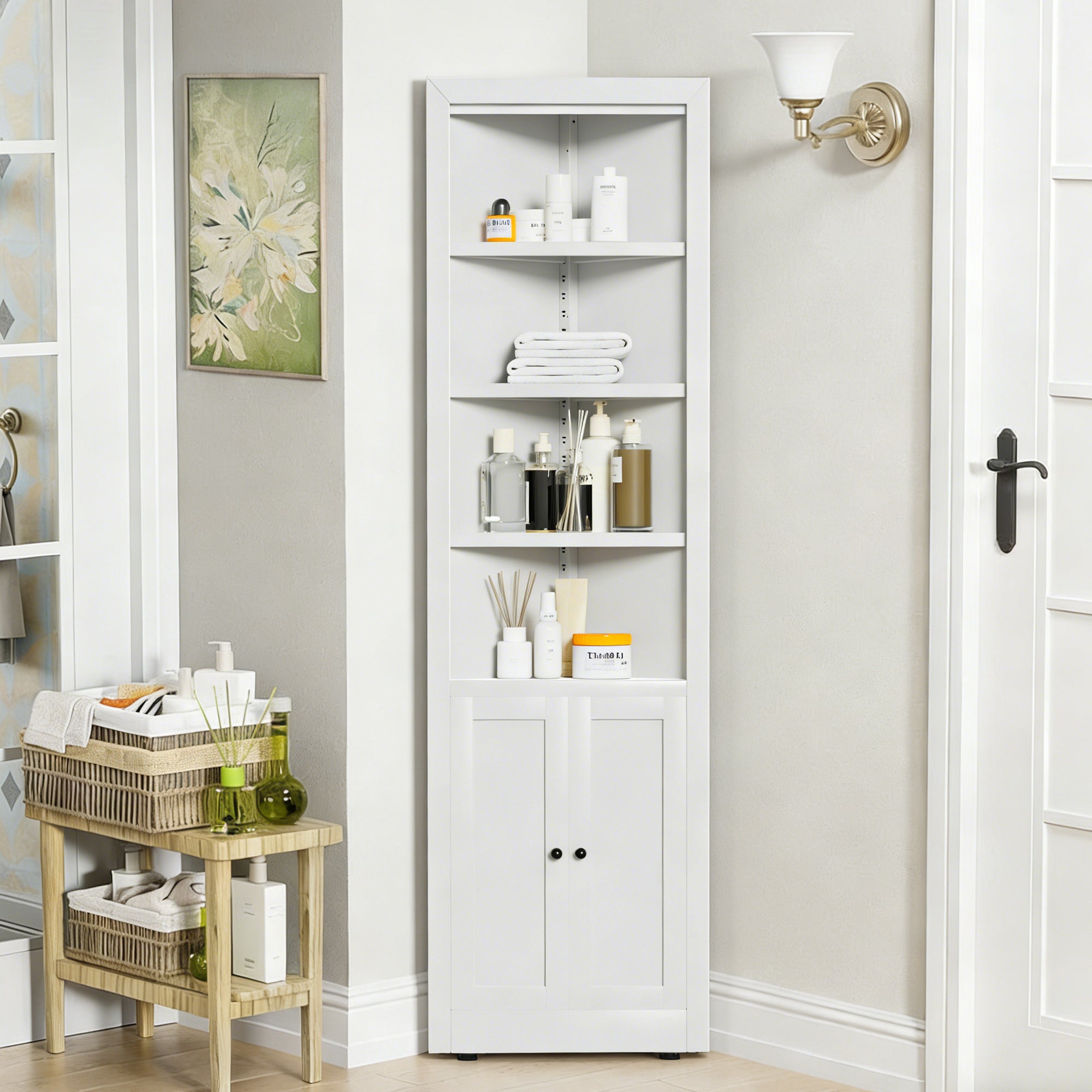 71" Tall Corner Storage Cabinet