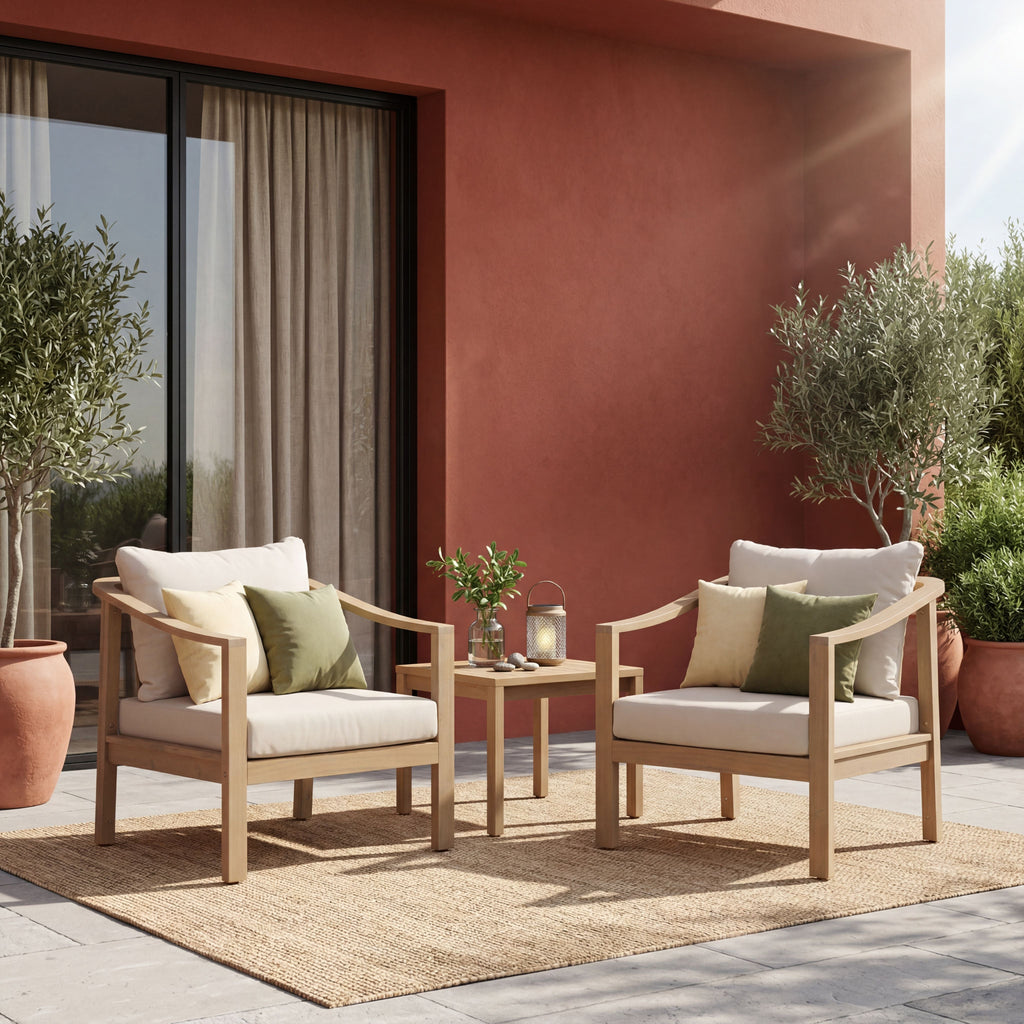 Acacia Wood Patio Furniture Club Chair Set (2)