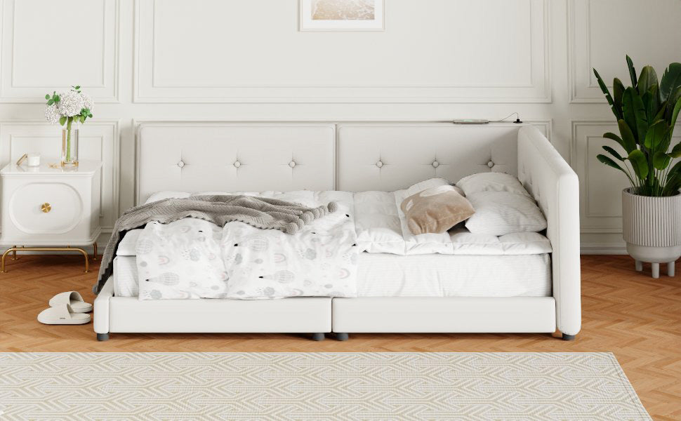 Upholstered Queen Size Platform Bed with USB Ports