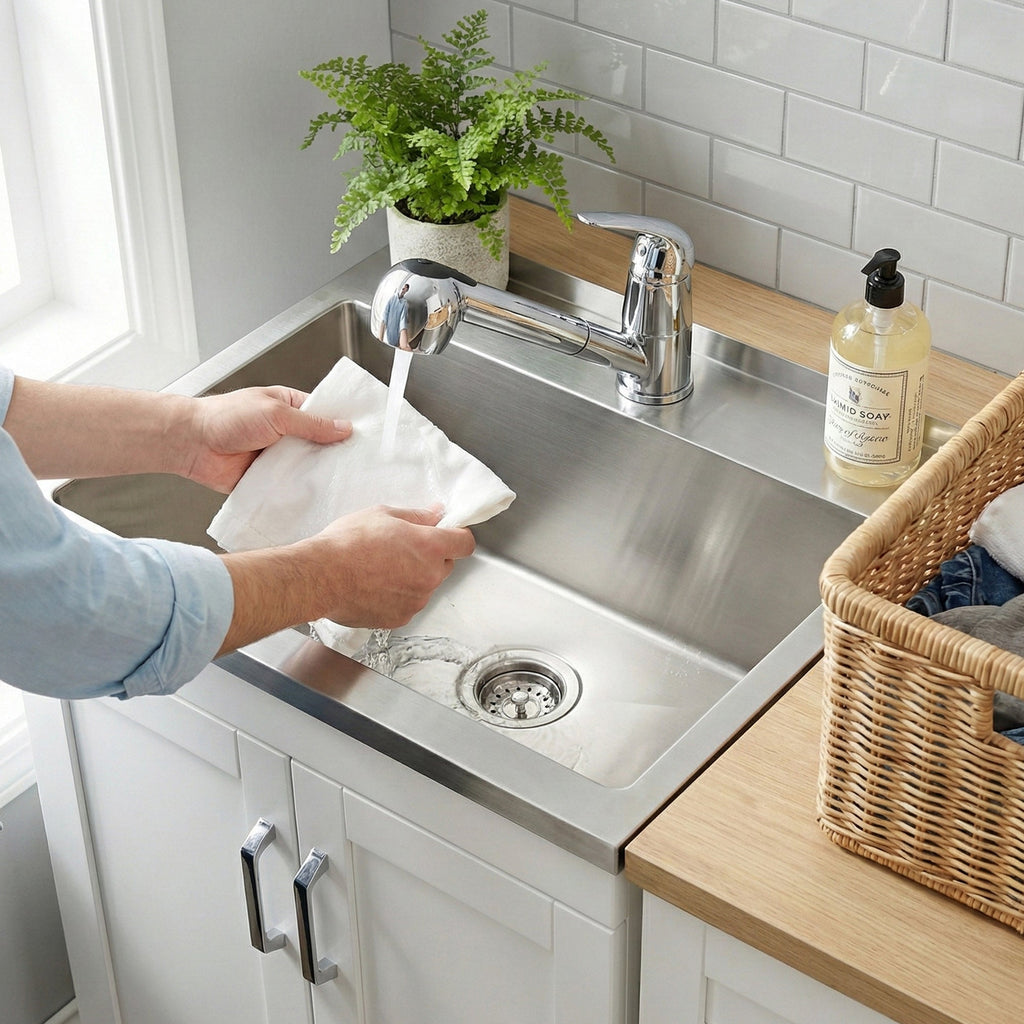 Kyle 28" Laundry Cabinet with Faucet and Stainless Steel Sink