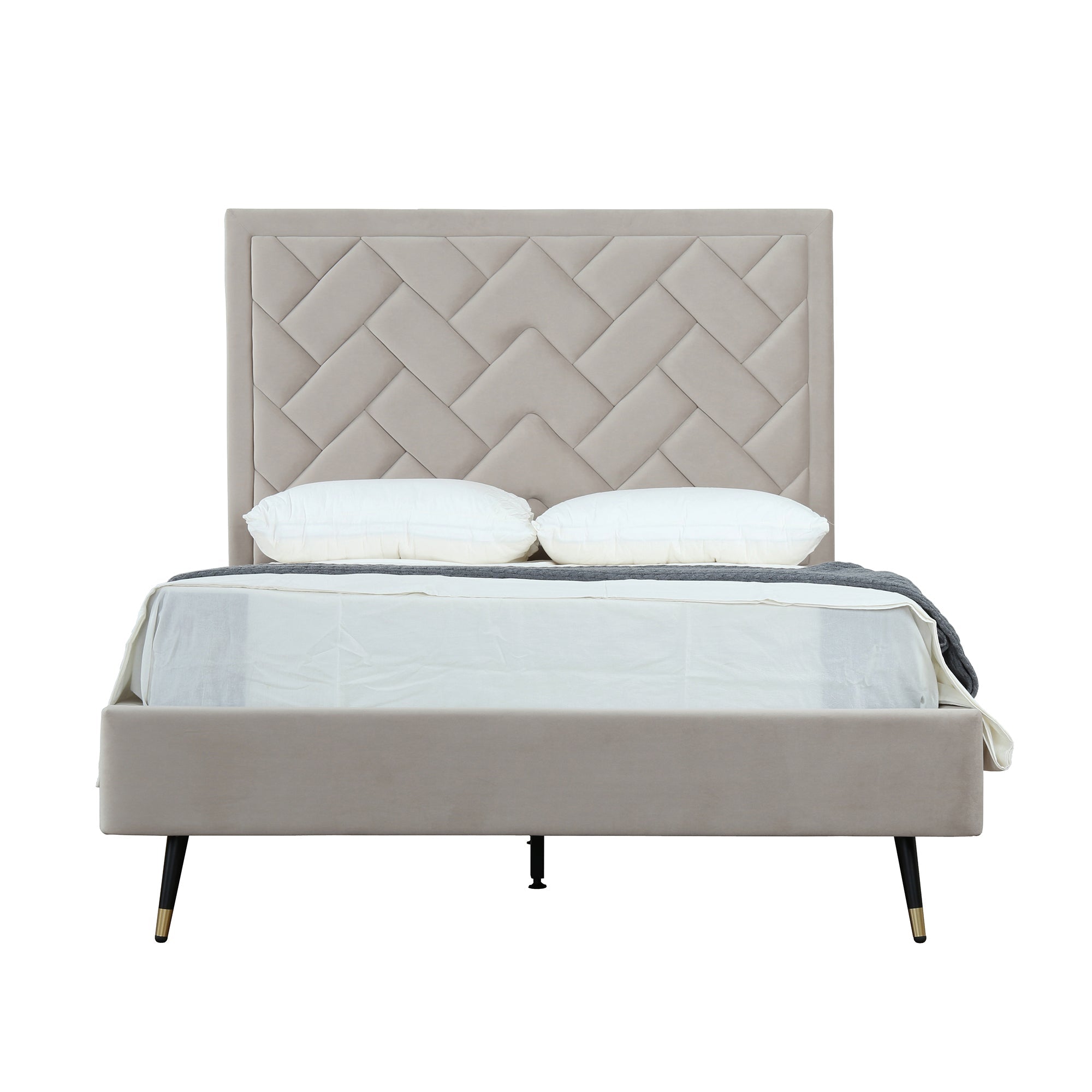 Crosby Upholstered Velvet Full Bed in Greige