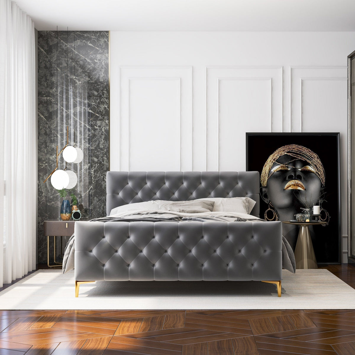 Bailey Dark Mid-Century Modern Platform Bed
