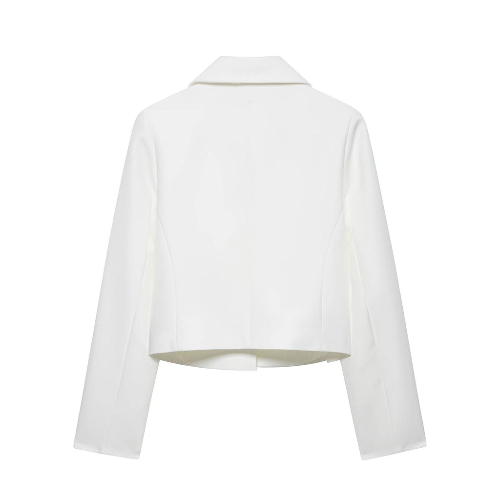 Womens Short Double-breasted Blazer With Shoulder Pads