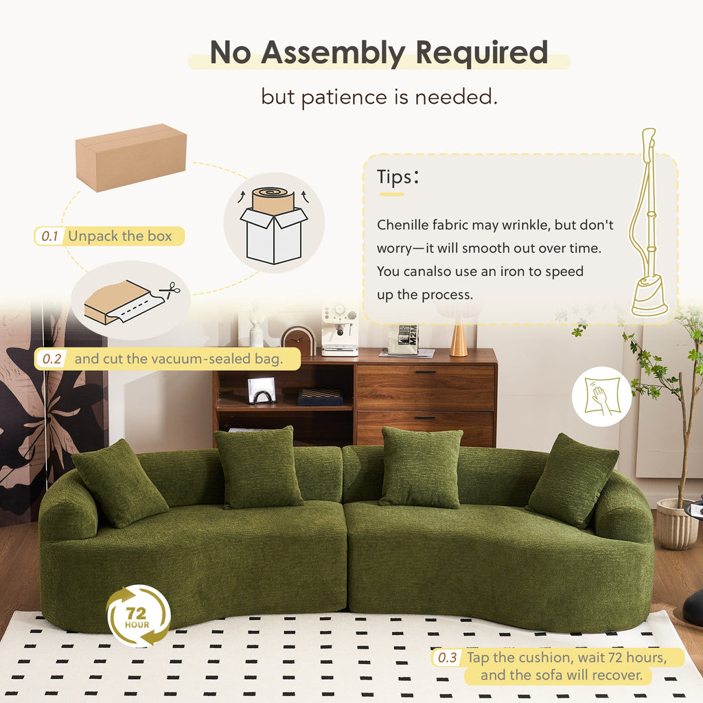 Curved Boneless Sofa, Compression Modular 110'' Sectional