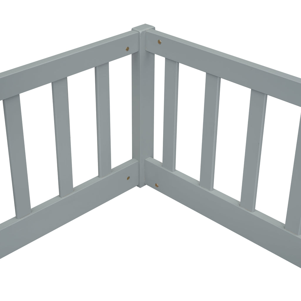 Double Twin Floor Bed with Fence, Guardrails, without Door