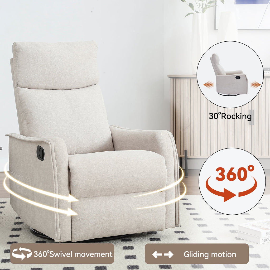 Heat Massage Manual Recliner Chair with Rocker and Swivel in Fabric