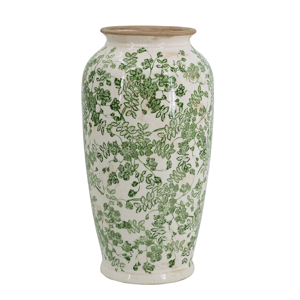 Ceramic Accent Vase With Floral Patterns