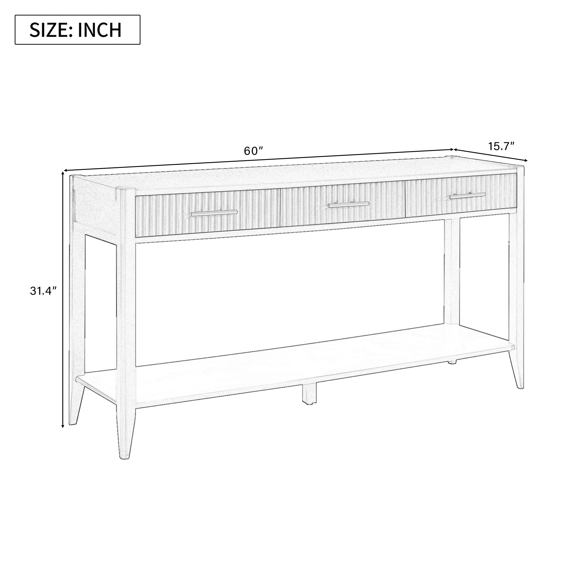 U_STYLE 60" Painted Console Table with 3 Drawers
